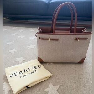 Verafied caramel canvas book tote bag 33